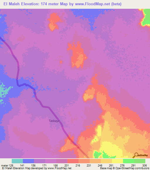El Maleh,Mauritania Elevation Map