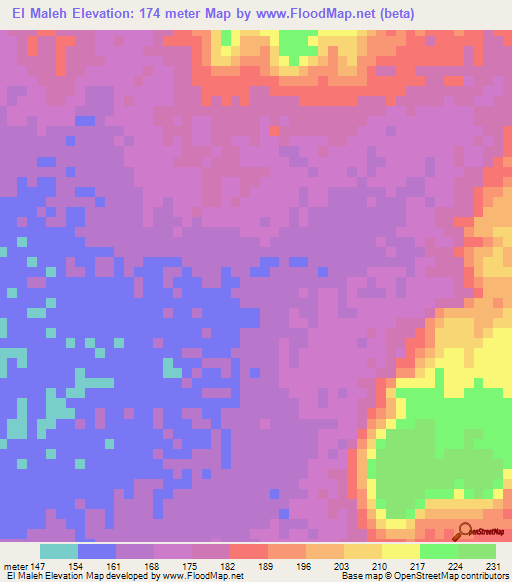 El Maleh,Mauritania Elevation Map