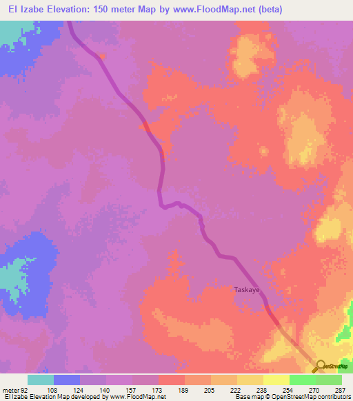 El Izabe,Mauritania Elevation Map