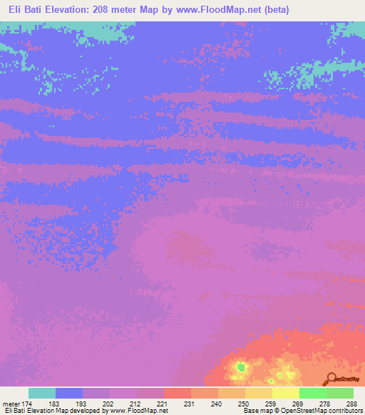 Eli Bati,Mauritania Elevation Map