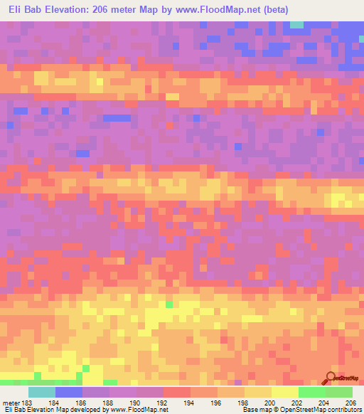 Eli Bab,Mauritania Elevation Map