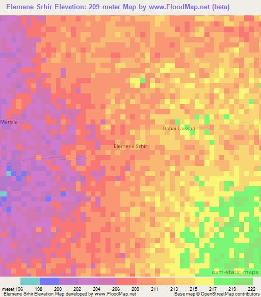 Elemene Srhir,Mauritania Elevation Map