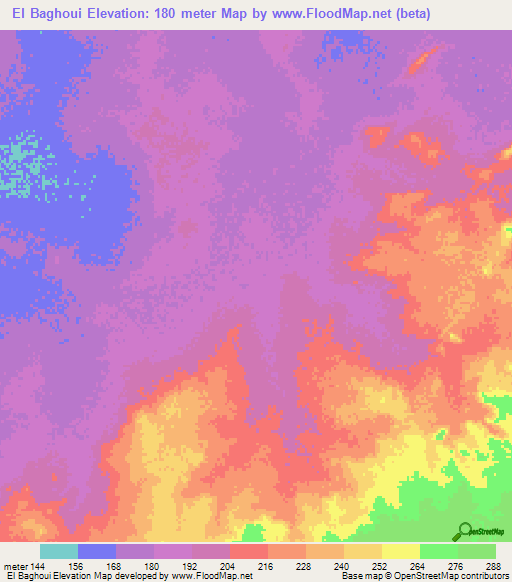 El Baghoui,Mauritania Elevation Map