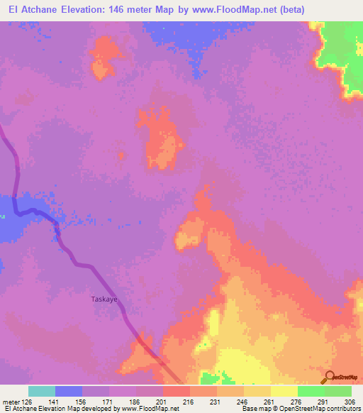 El Atchane,Mauritania Elevation Map