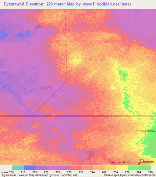 Dyamawali,Mauritania Elevation Map