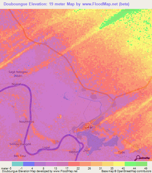 Douboungue,Mauritania Elevation Map