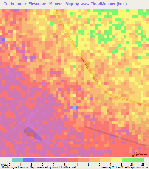 Douboungue,Mauritania Elevation Map
