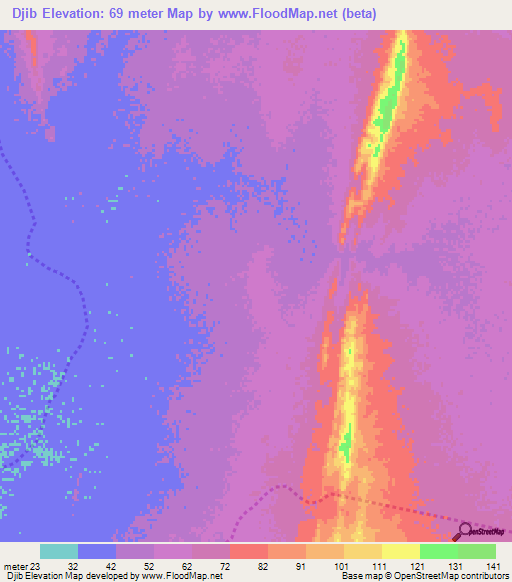 Djib,Mauritania Elevation Map