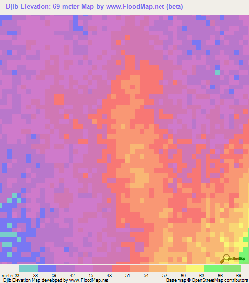 Djib,Mauritania Elevation Map