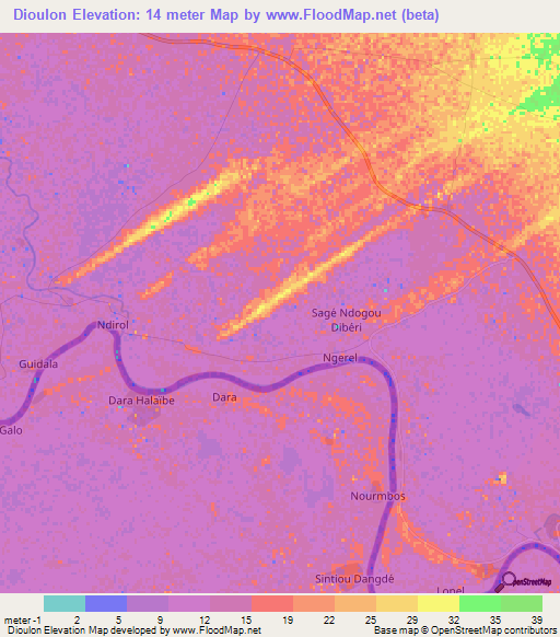 Dioulon,Mauritania Elevation Map