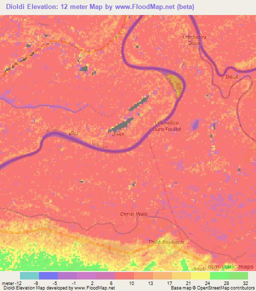 Dioldi,Mauritania Elevation Map