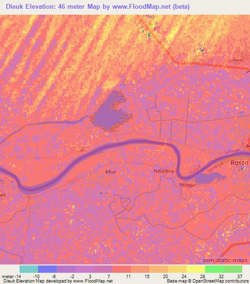 Dieuk,Mauritania Elevation Map