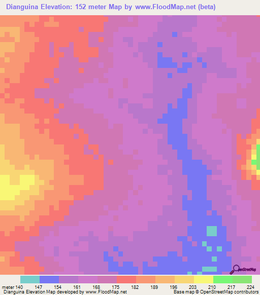 Dianguina,Mauritania Elevation Map