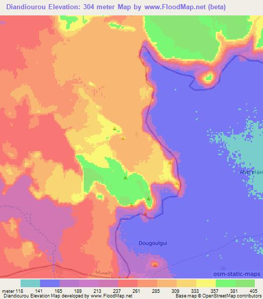Diandiourou,Mauritania Elevation Map