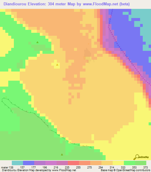 Diandiourou,Mauritania Elevation Map