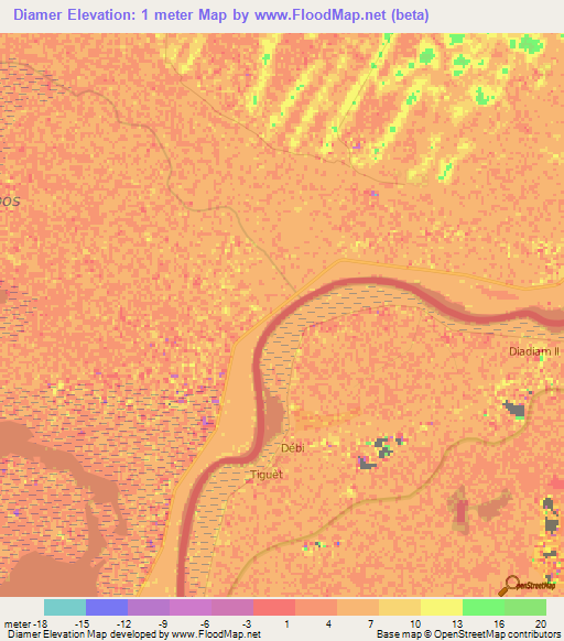 Diamer,Mauritania Elevation Map