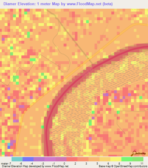 Diamer,Mauritania Elevation Map