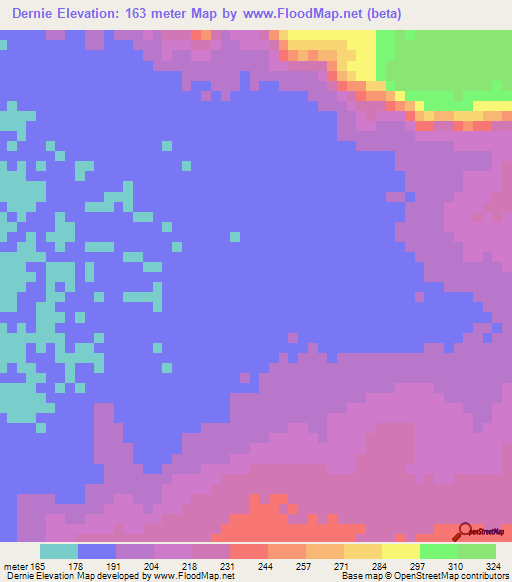 Dernie,Mauritania Elevation Map