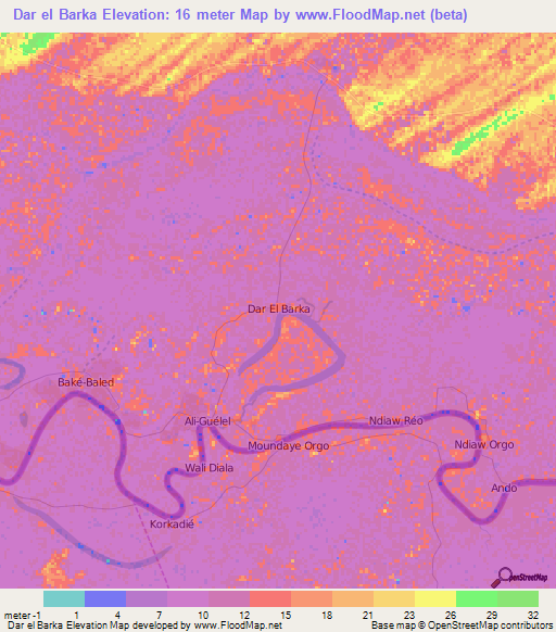 Dar el Barka,Mauritania Elevation Map