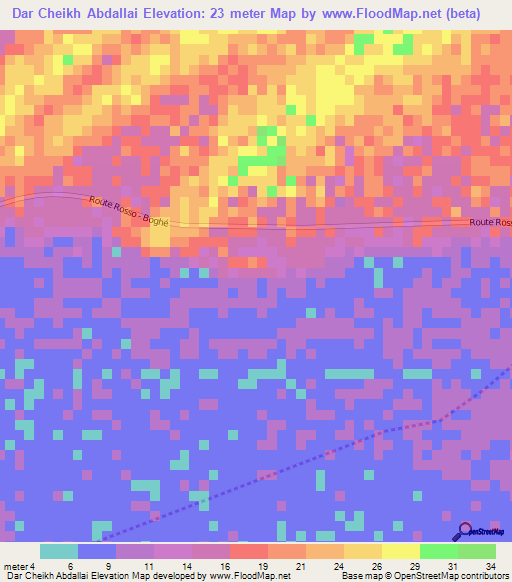 Dar Cheikh Abdallai,Mauritania Elevation Map