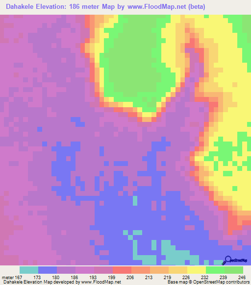 Dahakele,Mauritania Elevation Map