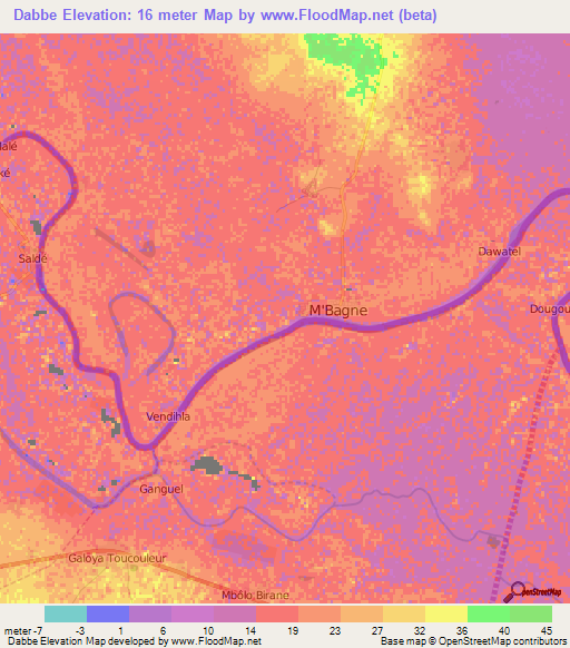 Dabbe,Mauritania Elevation Map