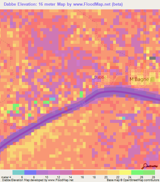 Dabbe,Mauritania Elevation Map