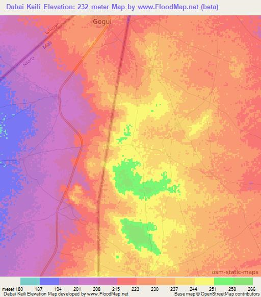 Dabai Keili,Mauritania Elevation Map