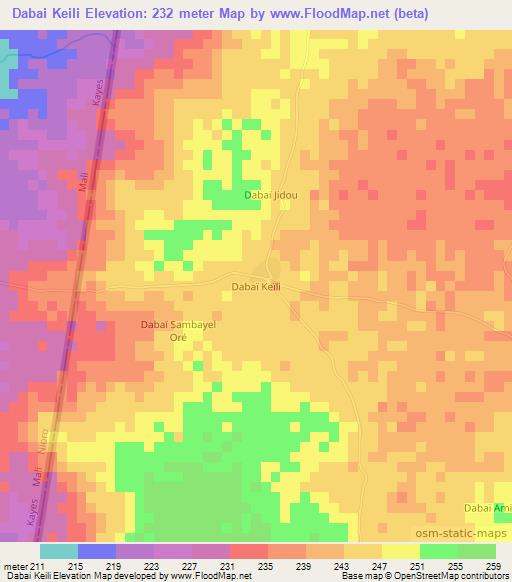 Dabai Keili,Mauritania Elevation Map