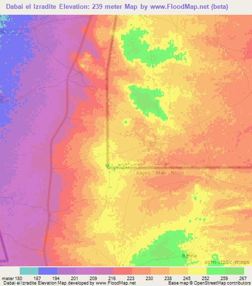 Dabai el Izradite,Mauritania Elevation Map