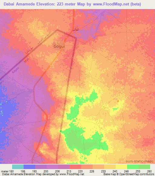 Dabai Amamede,Mauritania Elevation Map