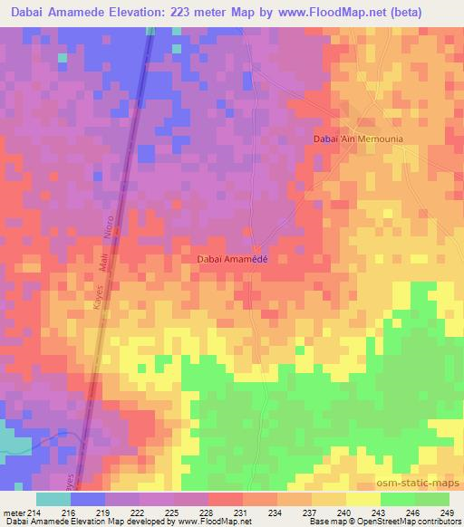 Dabai Amamede,Mauritania Elevation Map