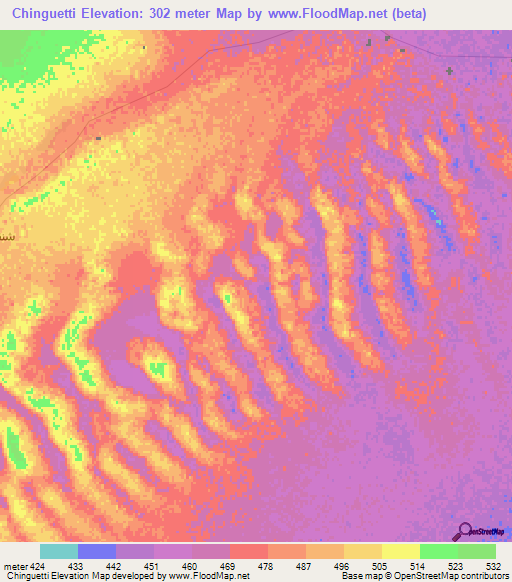 Chinguetti,Mauritania Elevation Map