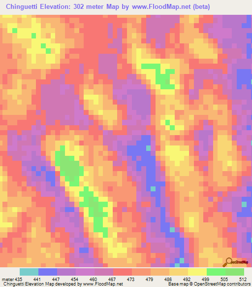 Chinguetti,Mauritania Elevation Map