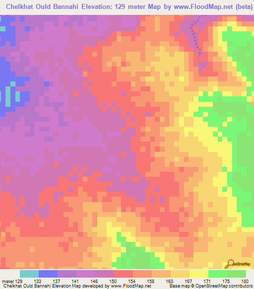 Chelkhat Ould Bannahi,Mauritania Elevation Map