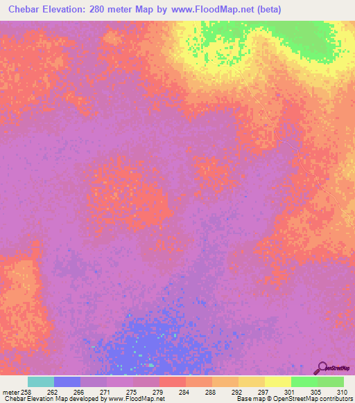 Chebar,Mauritania Elevation Map