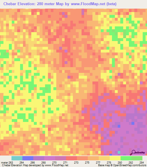 Chebar,Mauritania Elevation Map