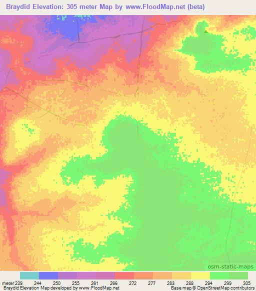 Braydid,Mauritania Elevation Map