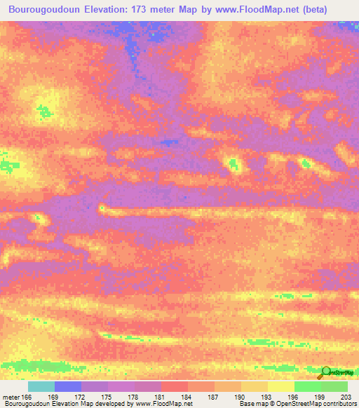 Bourougoudoun,Mauritania Elevation Map