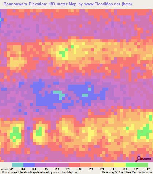 Bounouwara,Mauritania Elevation Map