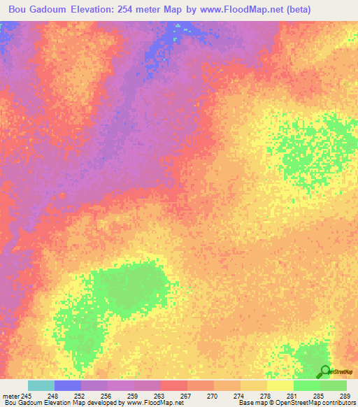 Bou Gadoum,Mauritania Elevation Map