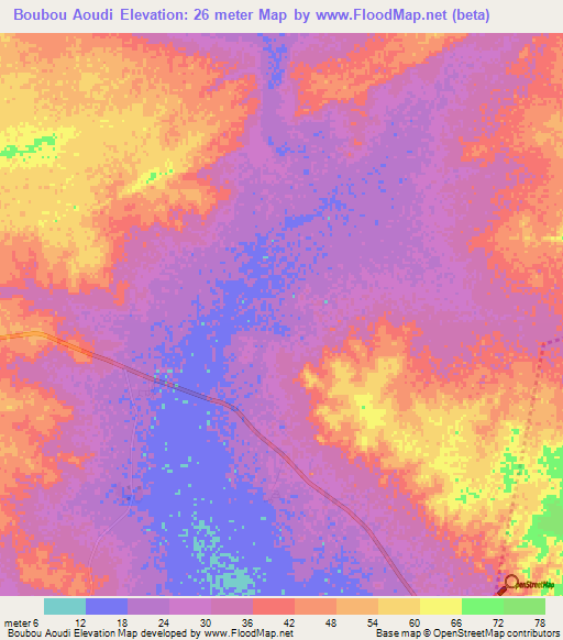 Boubou Aoudi,Mauritania Elevation Map