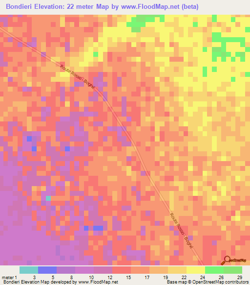 Bondieri,Mauritania Elevation Map