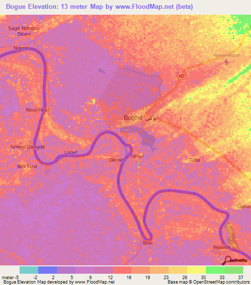 Bogue,Mauritania Elevation Map