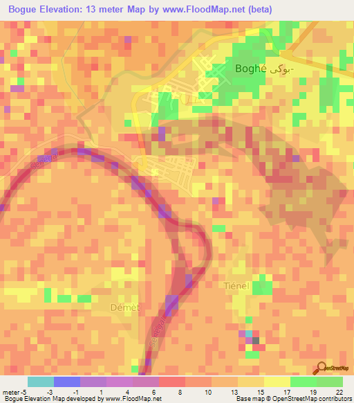 Bogue,Mauritania Elevation Map
