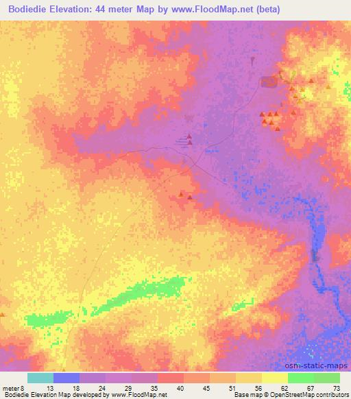 Bodiedie,Mauritania Elevation Map
