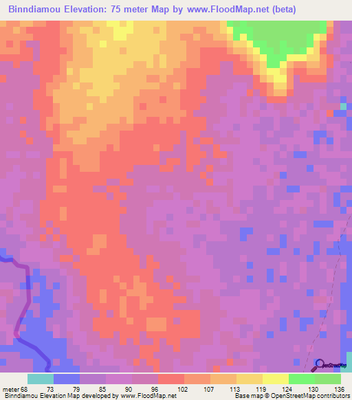 Binndiamou,Mauritania Elevation Map