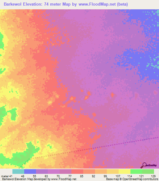 Barkewol,Mauritania Elevation Map