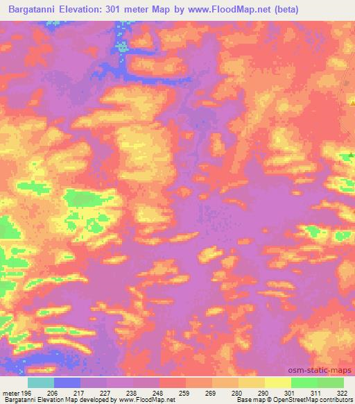 Bargatanni,Mauritania Elevation Map
