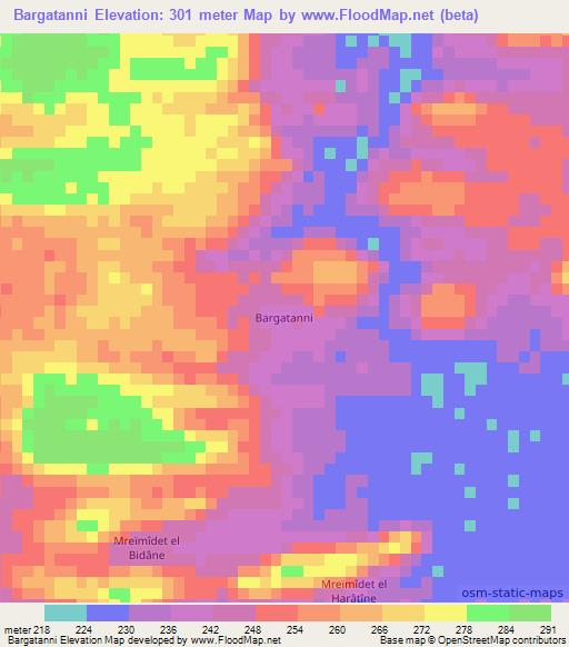 Bargatanni,Mauritania Elevation Map